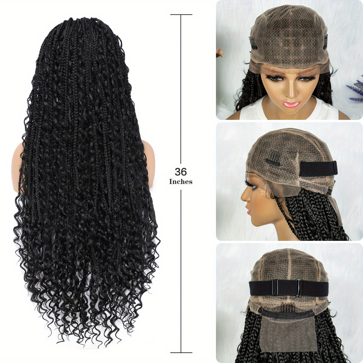 Boho Knotless Braided Wigs for & Men - Double Full Lace Synthetic Hair with Hair, 200% Density Curly Wave, Heat Resistant & Breathable, Unisex Bohemian Box Braids for Everyday & Special Occasions